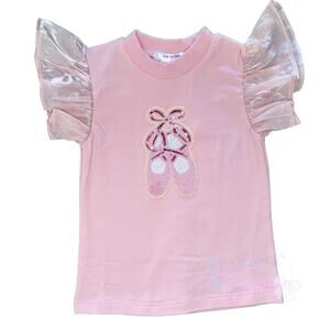 Lulu Bebe Lily Ballet Sequin Puff Sleeve Top Light Pink NWT size 10